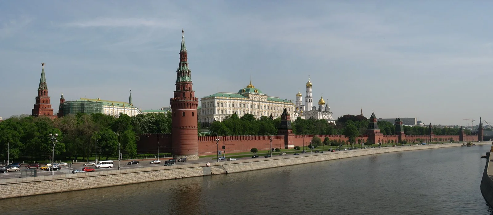 Moscow Kremlin towers and Grand Kremlin Palace beside the Moskva River